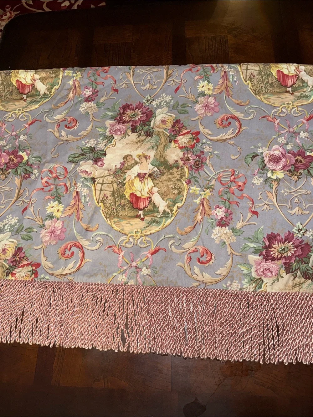 Floral Blue and Pink Decorative bench cover or jumbo pillar Tapestry